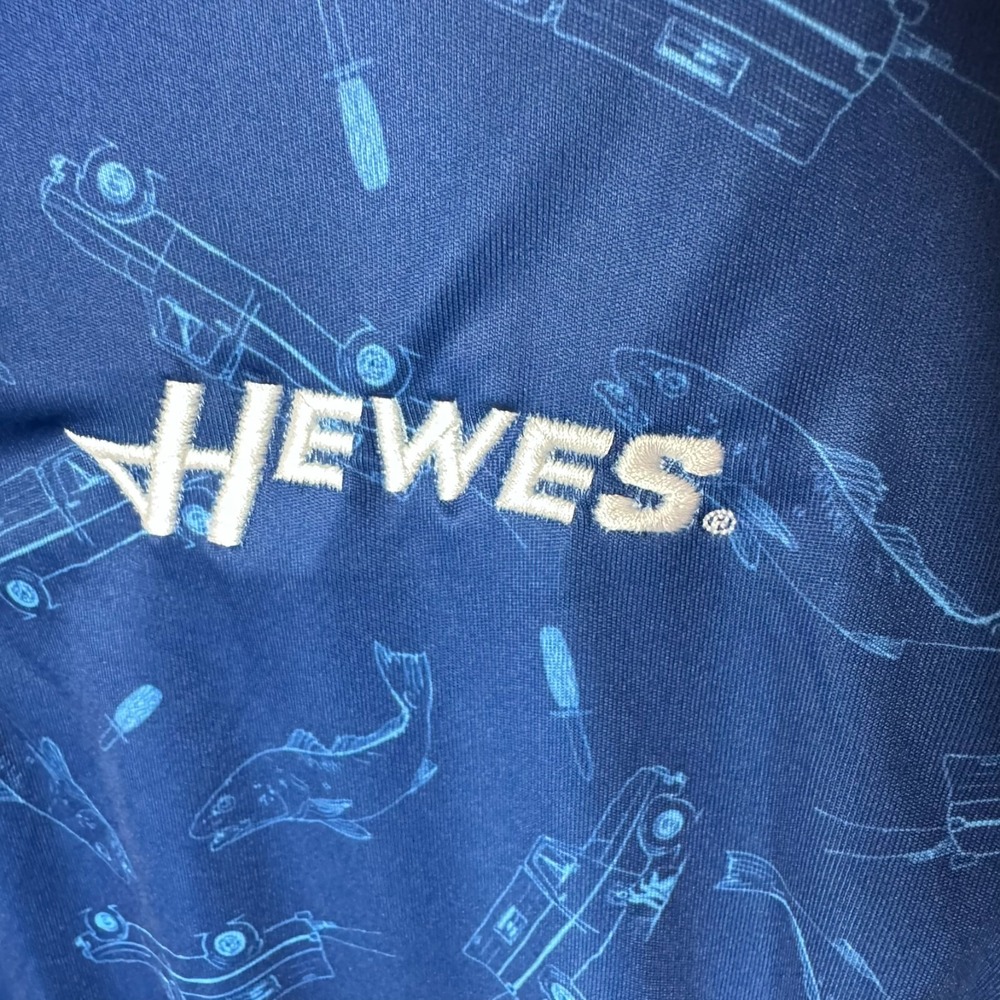 Huk Fishing Polo Hewes Boats Mens S NEW Blue Fish Wagon All Over Geometric Print - Picture 5 of 11
